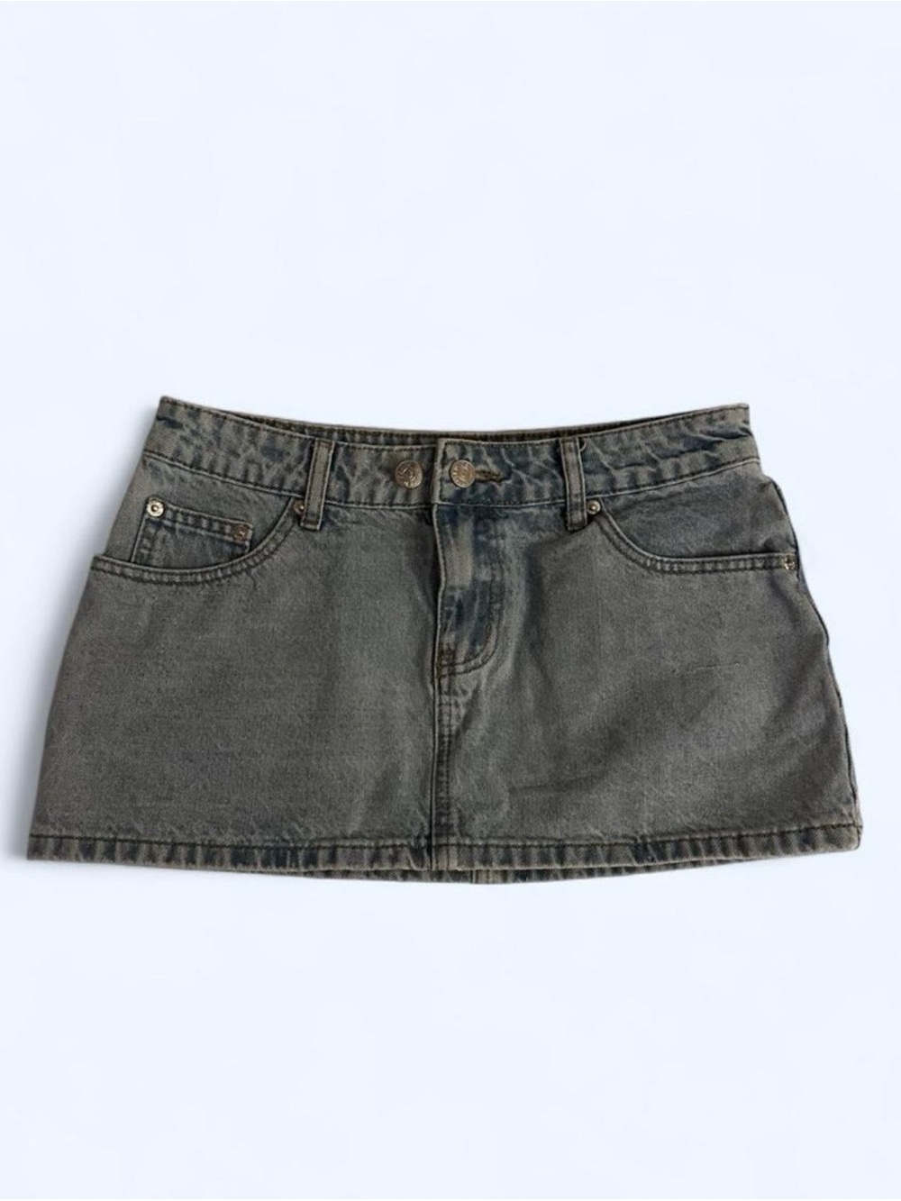 Edikted Low-Rise Light Blue Denim Micro Mini Skirt Size Small